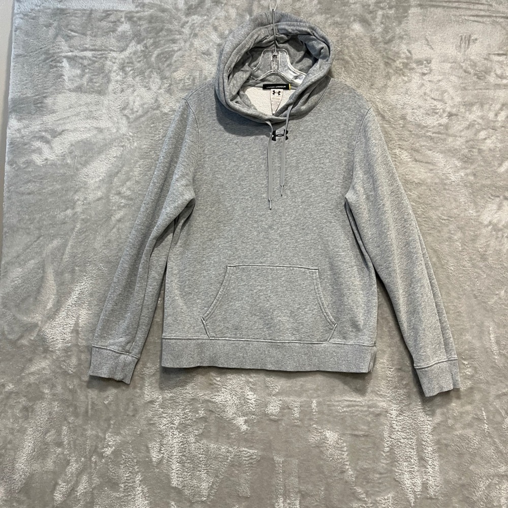 Under Armour Hoodie Women Medium Gray Fleece Pullover Logo Activewear Pocket